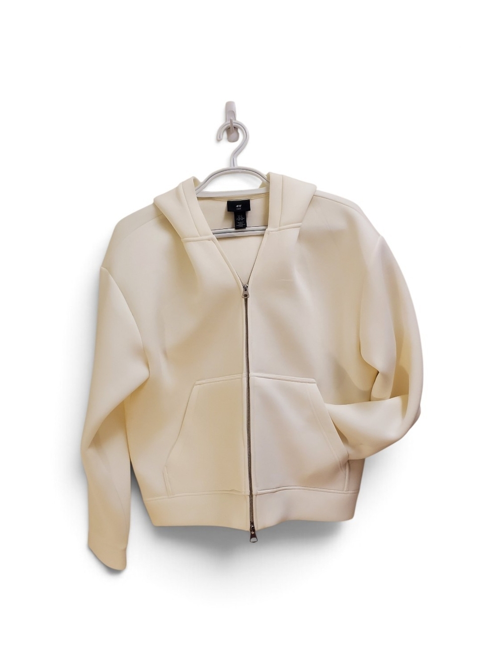 H&M Men's Cream Full-Zip Hooded Sweater
